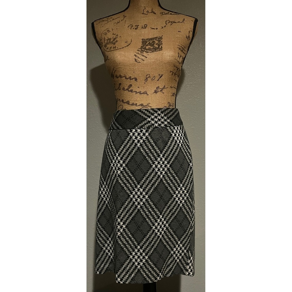Alfani Pencil Skirt Womens 14W Grey Plaid Excellent Stretch Houndstooth Career